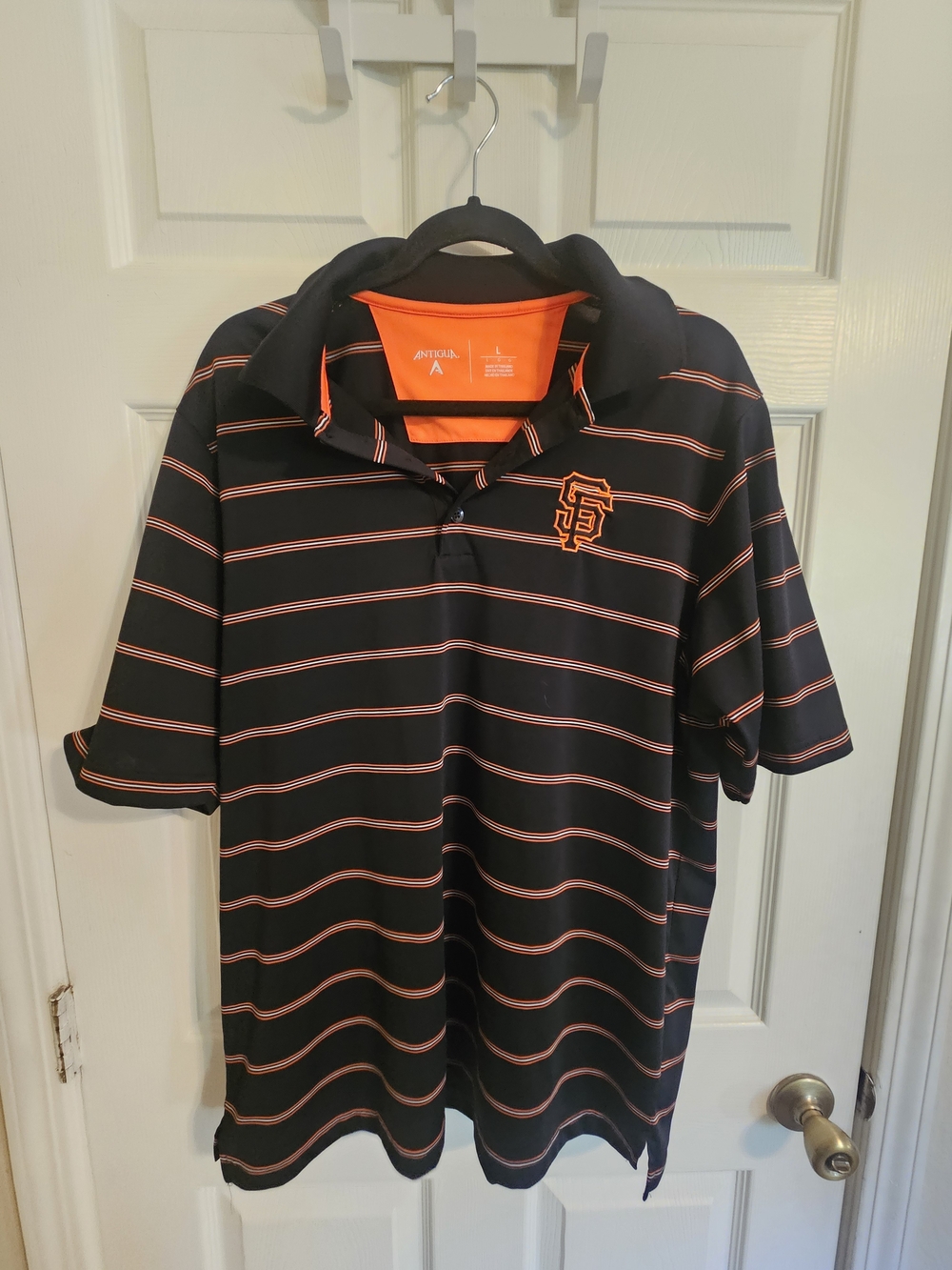 Antigua Black and Orange Striped SF Polo